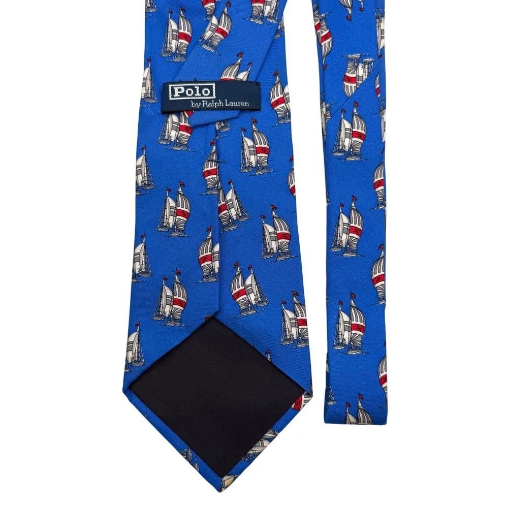Vintage Polo Ralph Lauren Silk Tie Lot 2‎ Sailboat Golf Navy Blue Mens Neckties